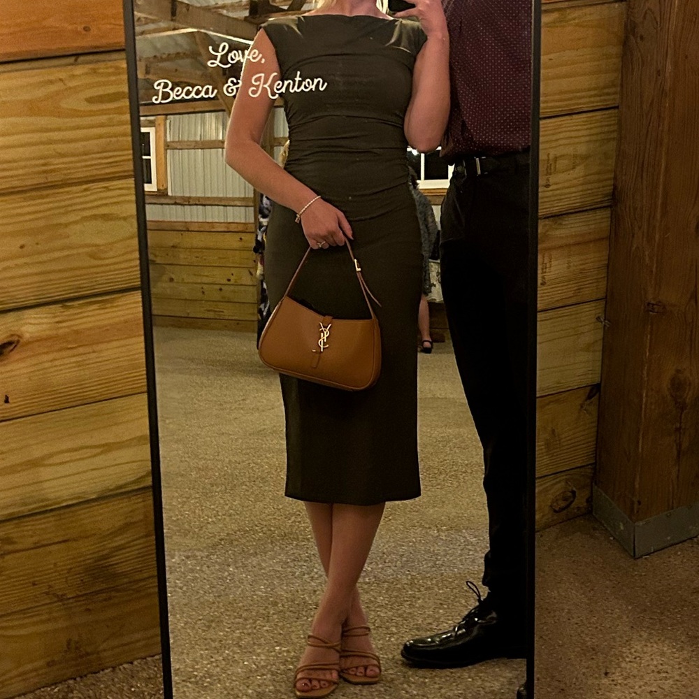 H&M Olive Green High Neck Midi Dress Small